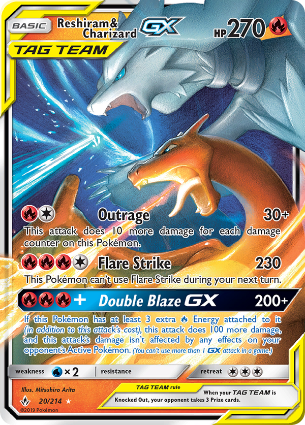 Unbroken Bonds 20 Reshiram & Charizard-GX